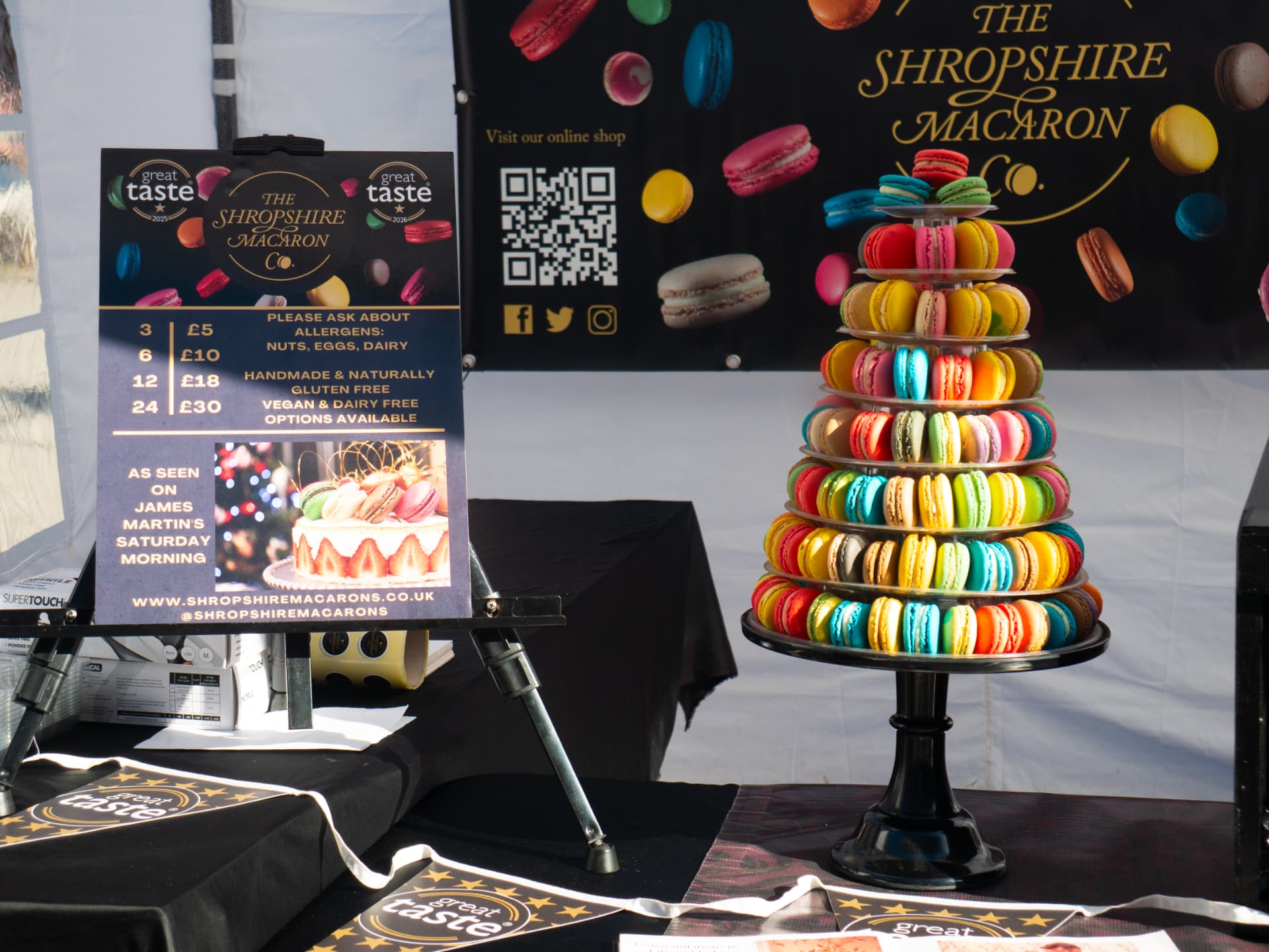 Macaron tower on a stall at Newport Food Frenzy 2026